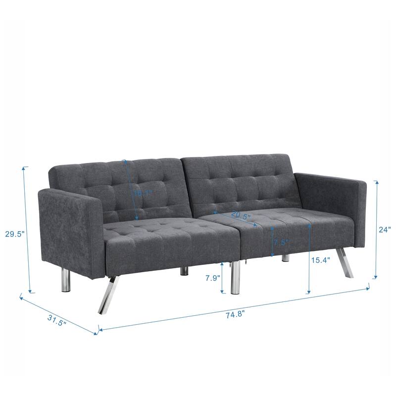 Convertible Folding Dark Grey Linen Sofa Bed for Small Spaces