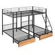 preview thumbnail 8 of 13, Full Over Twin & Twin Bunk Bed, Metal Triple Bunk Bed with Drawers and Guardrails