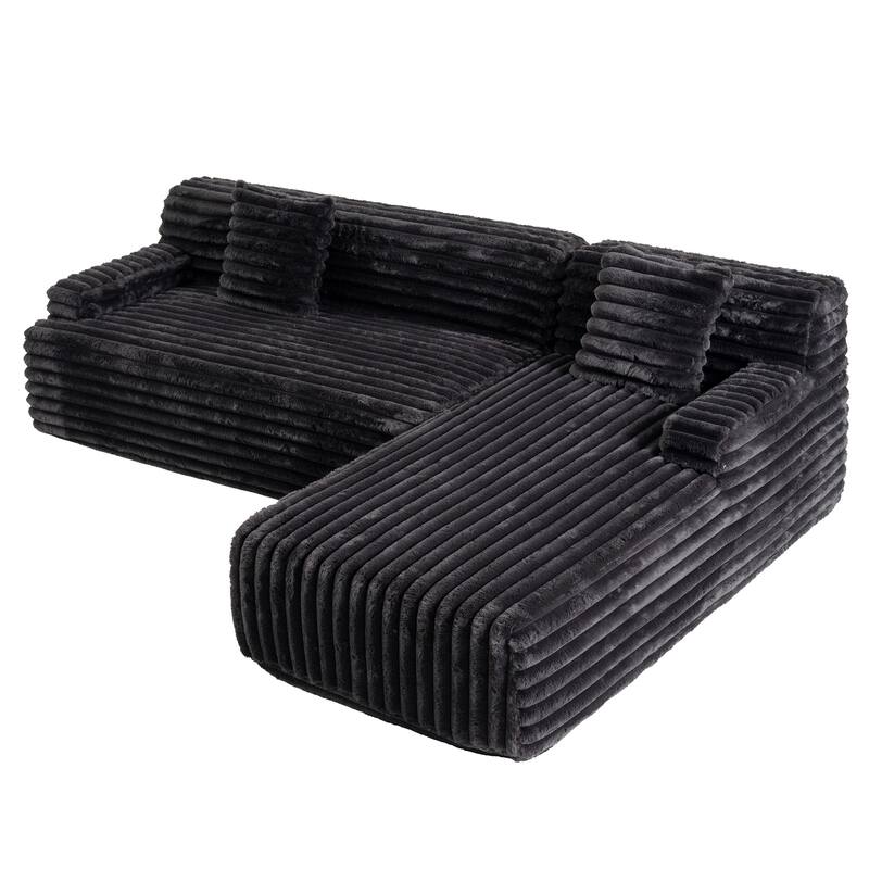 L Shape Modular Sectional Sofa with Chaise, Full-Compressed Boneless Couches, Faux Fur 3 Seat Sofa with 2 Throw Pillows