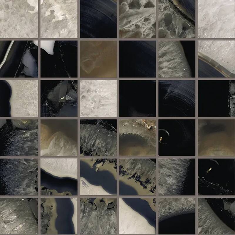 Splendor 12x12 Black Porcelain Mosaic Natural Agate Wall and Floor Tile (4.84 sq ft/case) - 5 Pack