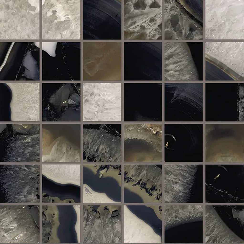 Splendor 12x12 Black Porcelain Mosaic Natural Agate Wall and Floor Tile (4.84 sq ft/case) - 5 Pack