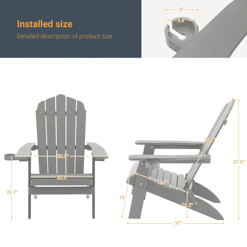 LIVOOSUN Outdoor Folding Adirondack Chair w/Cup Holder,Fire Pit Chairs