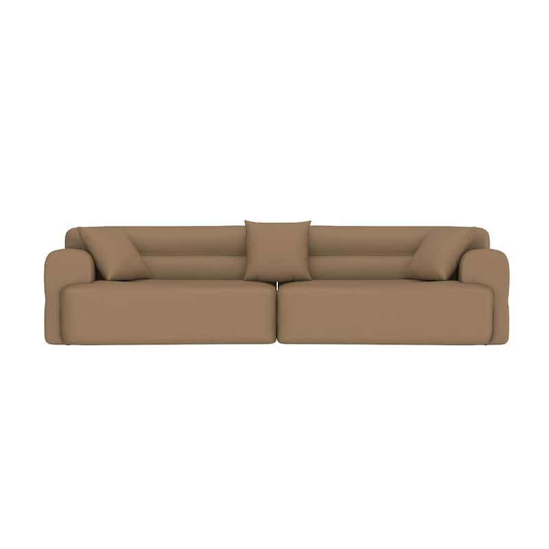 Modern Curved Fabric Sofa Couch for Living Room, 110" Wide 3-Seater Sectional in Brown Upholstery with Plush Cushions