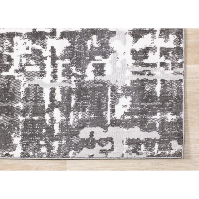 Washable Collection - White/Grey Abstract Soft Area Rug