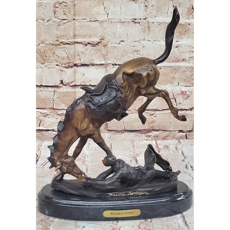 Wicked Pony Frederic Remington Bronze Statue Sculpture Cowboy Thrown From Horse 11 Inches X 11 Inches