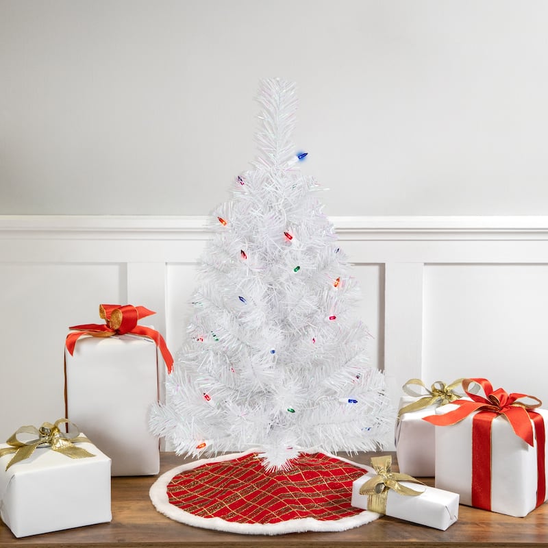 Pre-Lit Medium Rockport White Pine Artificial Christmas Tree - 2' - Multi Lights - 2 Foot