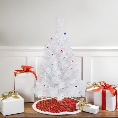 Pre-Lit Medium Rockport White Pine Artificial Christmas Tree - 2' - Multi Lights - 2 Foot