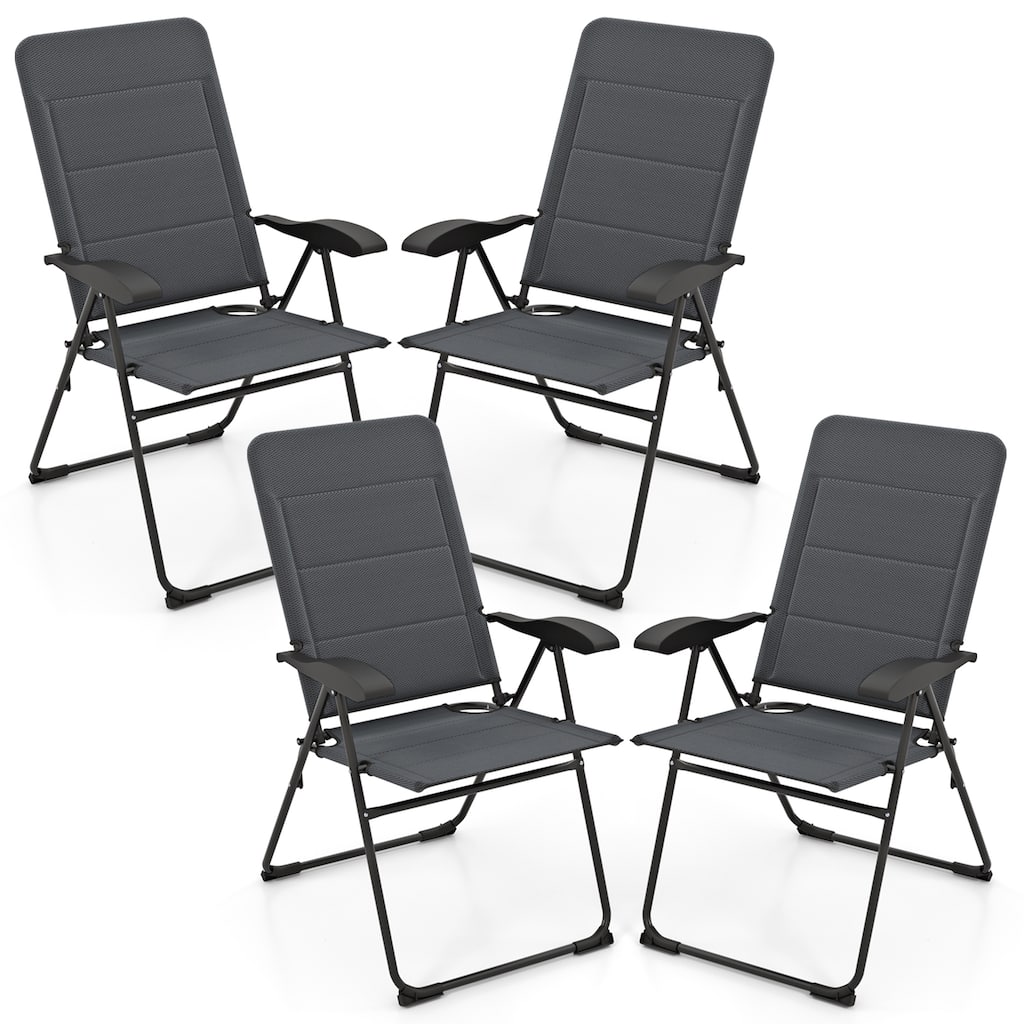 Gymax 4PCS Patio Folding Chairs Back Adjustable Reclining Padded
