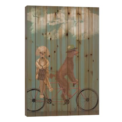 Poodle Tandem Print On Wood by Fab Funky - Multi-Color