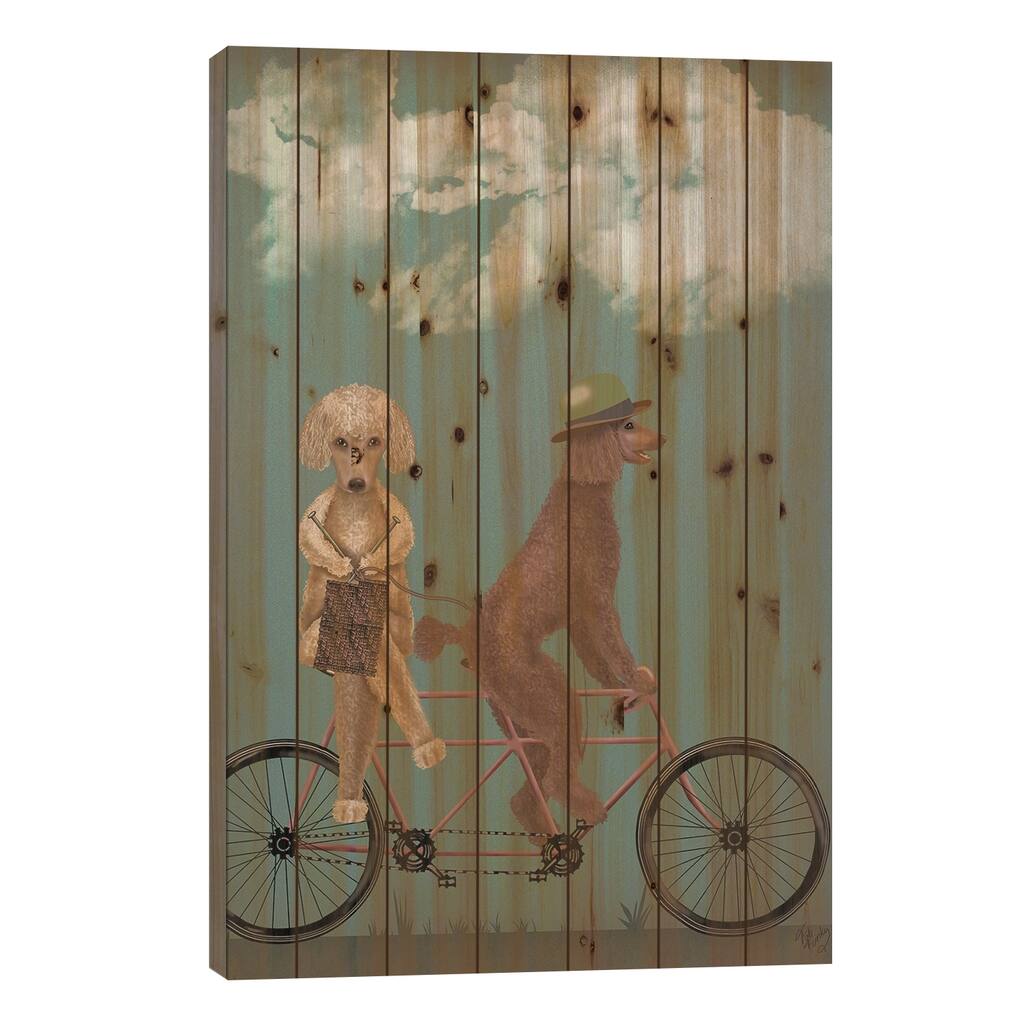 Poodle Tandem Print On Wood by Fab Funky - Multi-Color