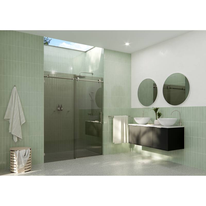 Equinox 60 in. x 78 in. Fully Frameless Glass Sliding Shower Doors with Gray Tint