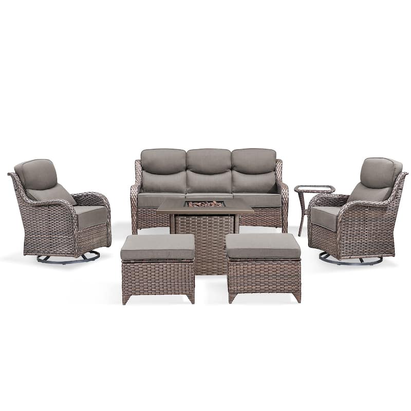 Pocassy Outdoor 6" Sofa Swivel Chair Ottoman with Fire Pit Table