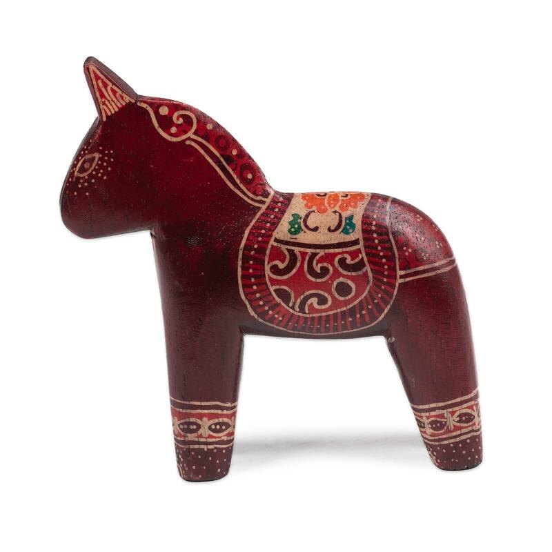 Novica Handmade Crimson Horse Wood Batik Sculpture