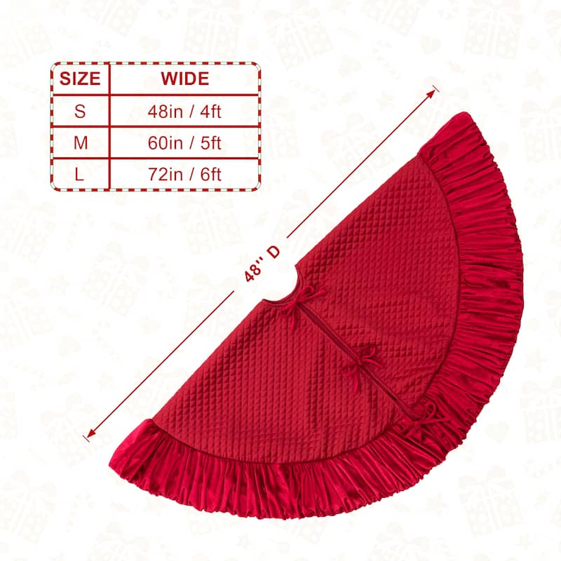 Glitzhome 72"D Oversized Deluxe Red/White Velvet Ruffled Christmas Tree Skirt