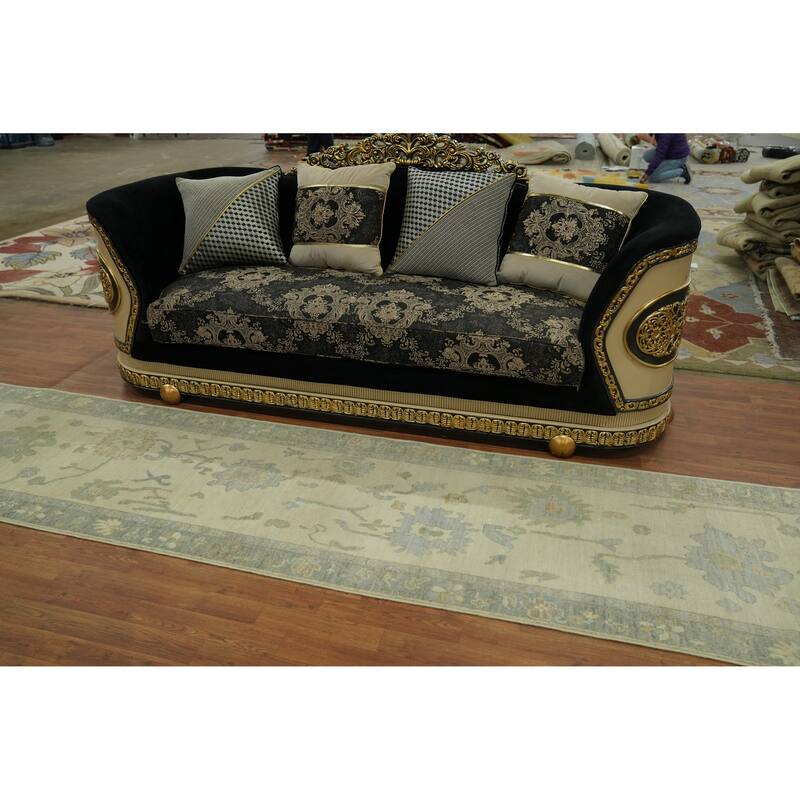 Earth Tone Wool Oushak Vegetable Dye Runner Rug, Floral Geometric Carpet - 13' 4'' X 2' 9''
