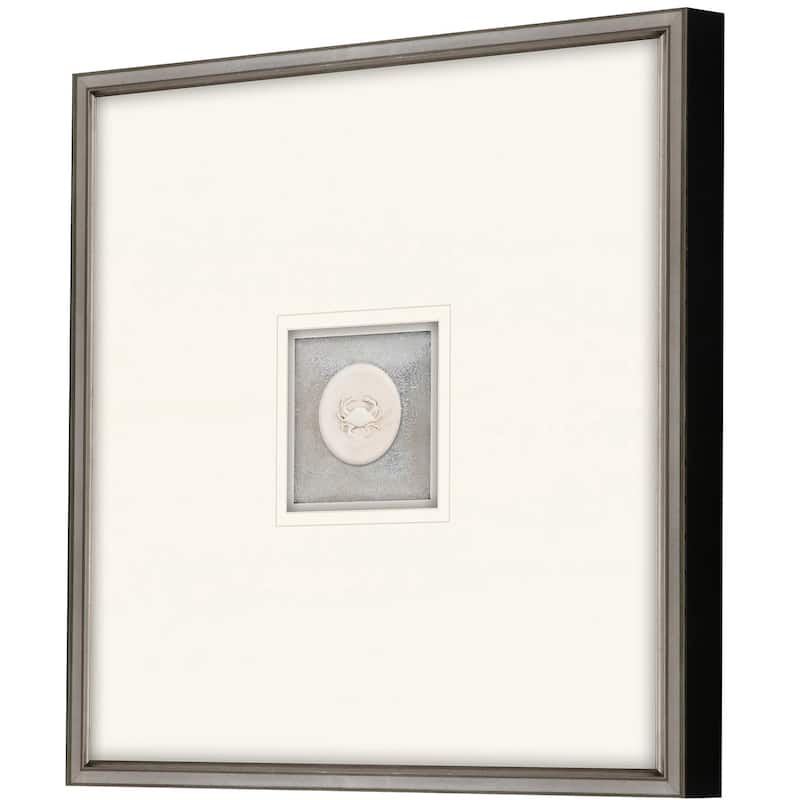 Crab Intaglio Framed Art Mixed Media Shadow Box Under Glass - White