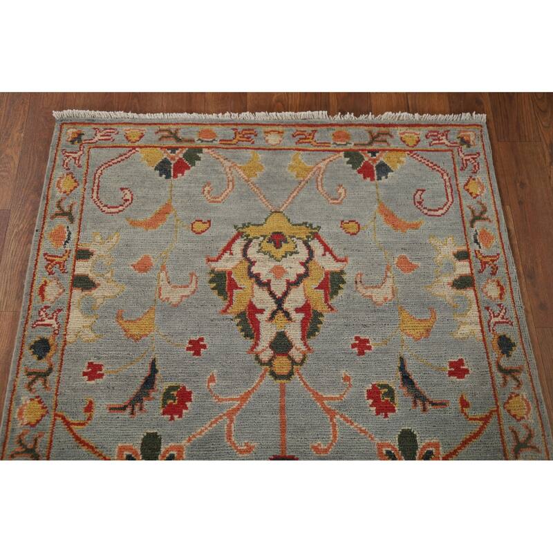 Light Blue Oushak Oriental Runner Rug Handmade Wool Carpet - 2'9" x 10'5"