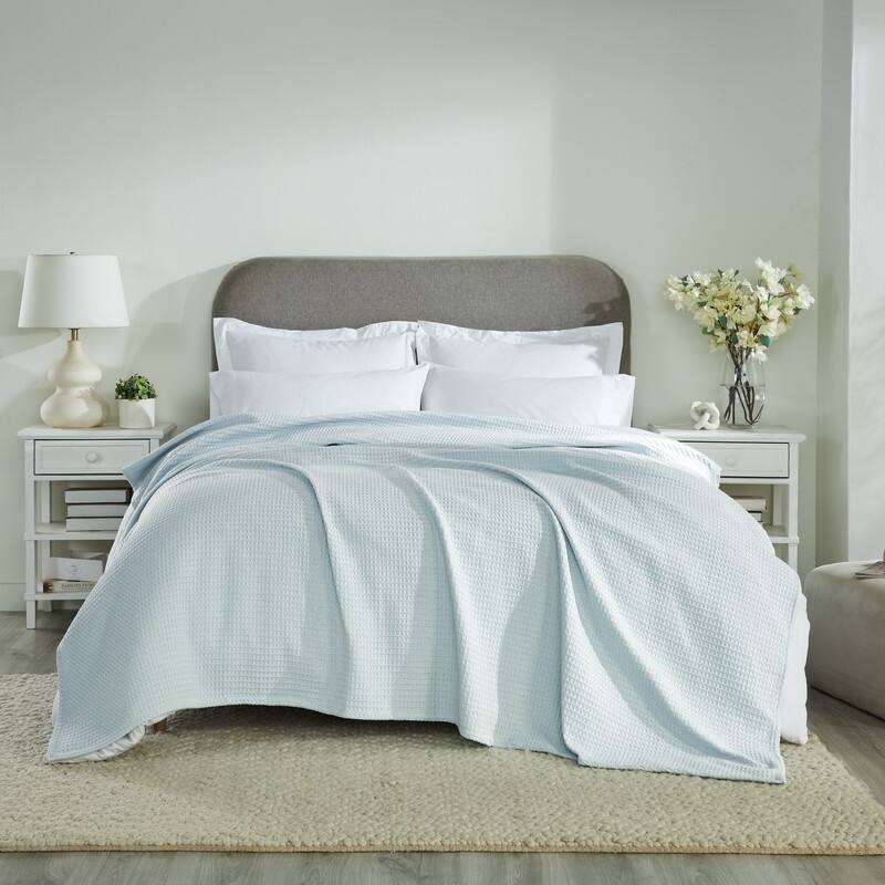 Better Trends 100% Cotton Soft Lightweight Breathable All-Season Throw Blanket for Any Bed, Couch, Sofa - Janiya Collection - Full/Queen Blanket - Light Blue