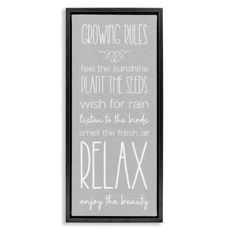 Stupell Rustic Gardening Rules Framed Floater Canvas Wall Art Design By Lil' Rue - 15 x 31 - Black