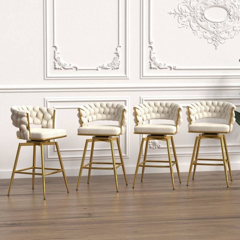 Bar Stool Set of 2, No Adjustable Kitchen Island Chairs,360 Swivel Upholstered Counter Stool Arm Chairs with Back Footrest
