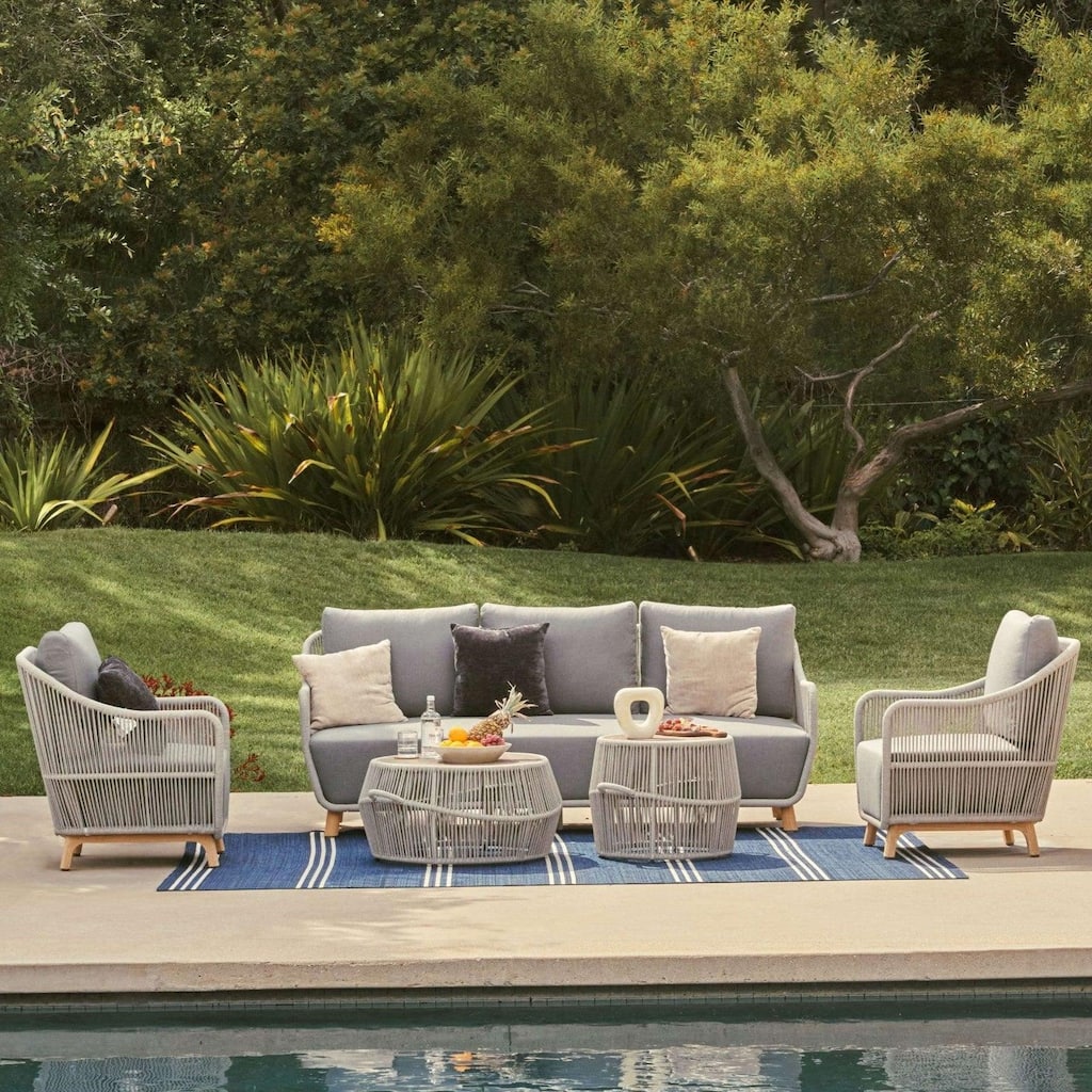 5-Piece Outdoor Wicker Conversation Set with Cushions and Table