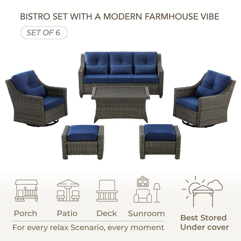 Murphy Outdoor Wicker Patio Outdoor Sofa Swivel Chair Coffee Table