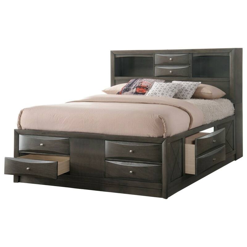 Captain's Bed Solid Wood Extra Storage Drawers Platform Bed 1pc Bed - Grey - Queen