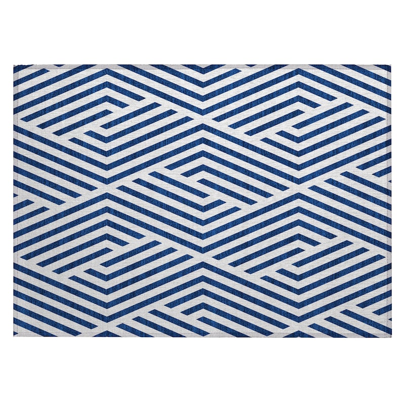 Machine Washable Indoor/ Outdoor Modern Diamonds Chantille Rug