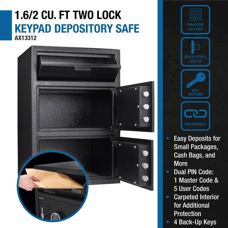 1.6 Cubic Ft Digital Keypad Two Lock Depository Safe