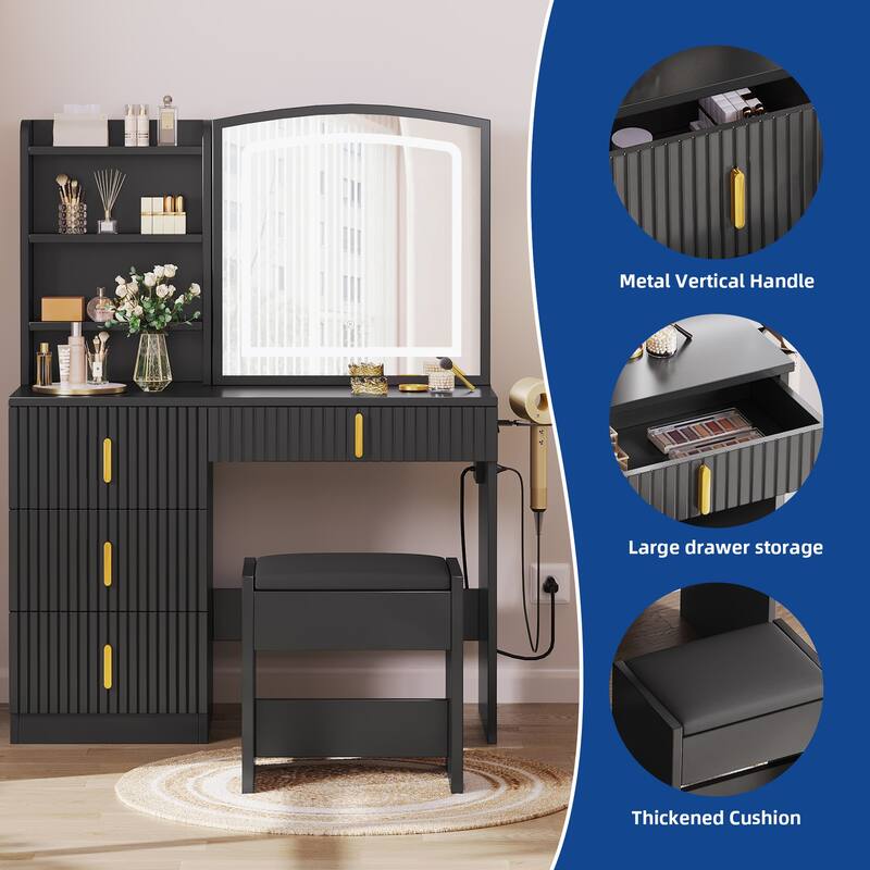 Moasis 39" Wide Makeup Vanity Set with Stool and 3 Color Sliding Mirror