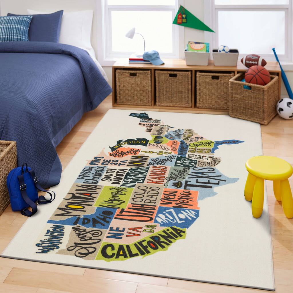 Mohawk Home United States Map Educational Kids' Area Rug