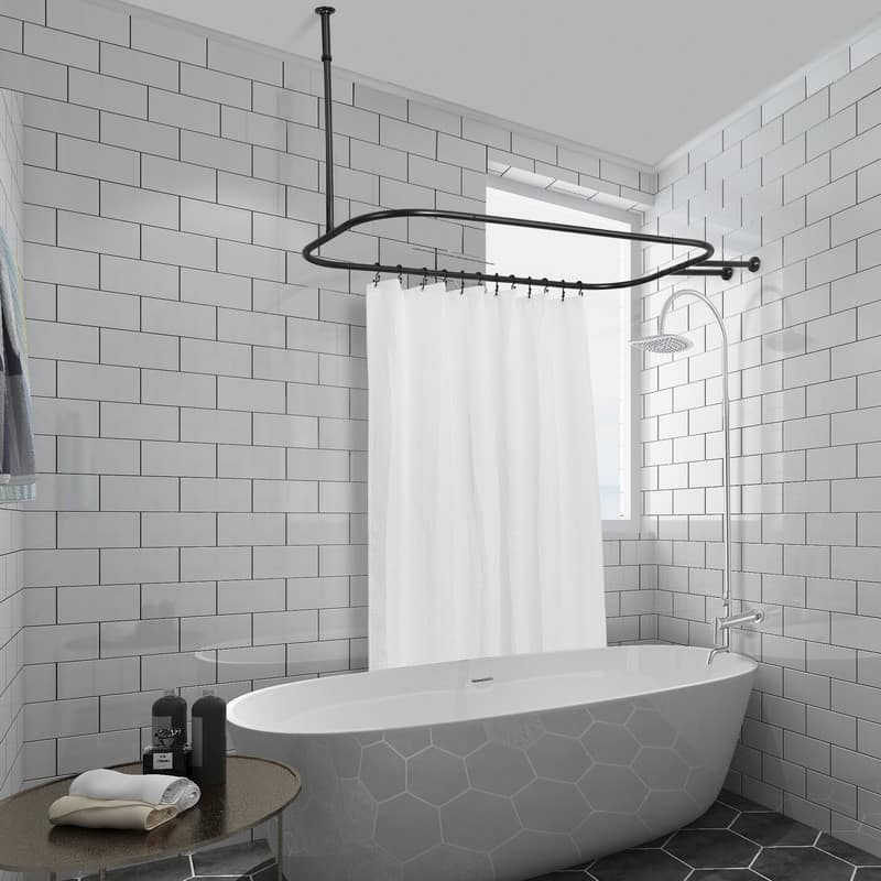 Utopia Alley Rustproof Aluminum Hoop Shower Rod With Ceiling Support for Clawfoot Tub, 46 Inch Size by 22 Inch - Matt black