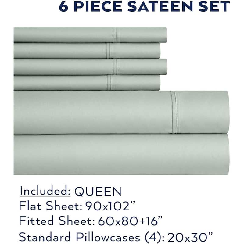 Thomasville 1500 Thread Count Green 6 Piece Premium Cotton Rich Sateen Sheet Set - Queen