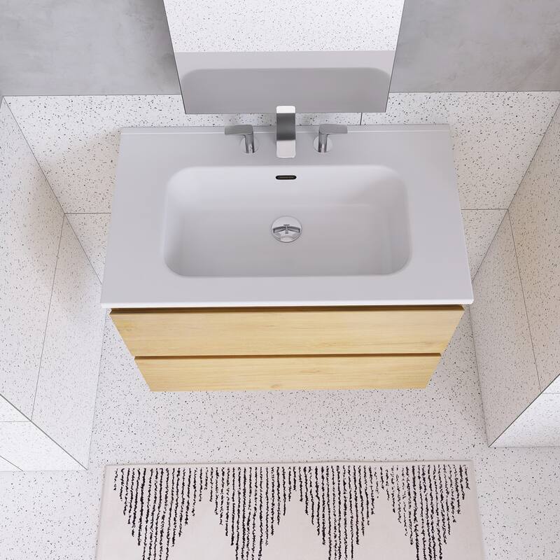 Floating Integrated Bathroom Vanity with Ceramic Sink, Three Faucet Holes