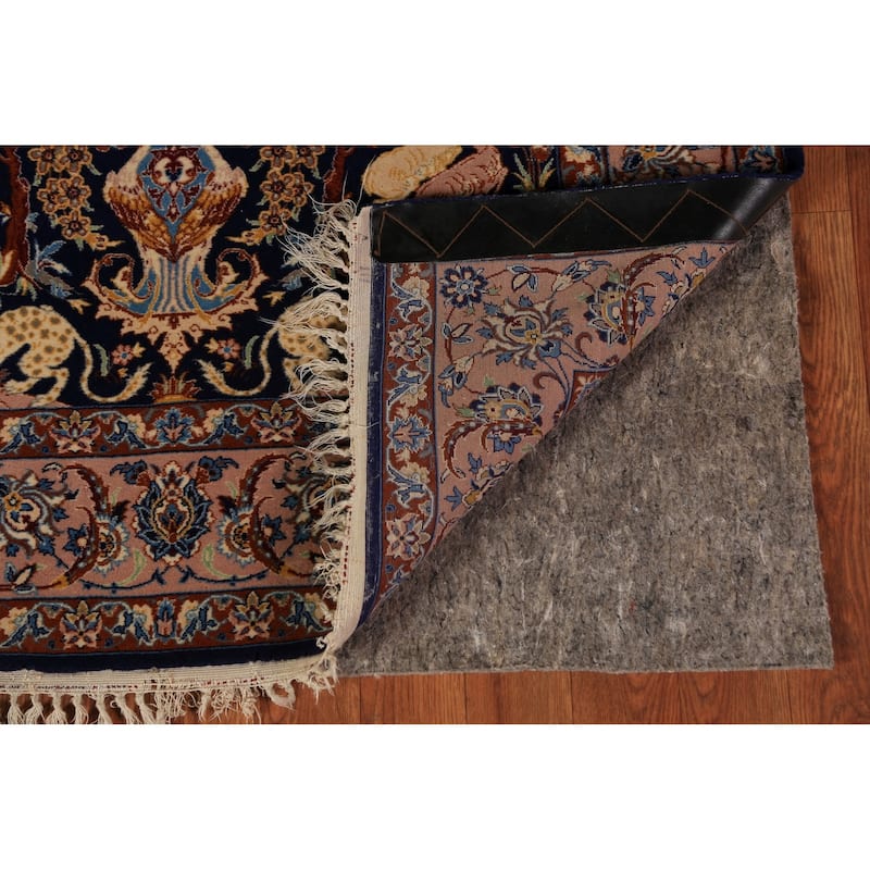 Vegetable Dye Blue Animals Isfahan Persian Vintage Wool Carpet - 3'4" x 5'3"