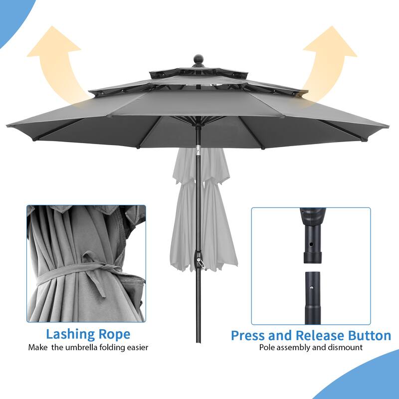 Ainfox 10ft Patio Umbrella 3-tier Outdoor Umbrella with Base