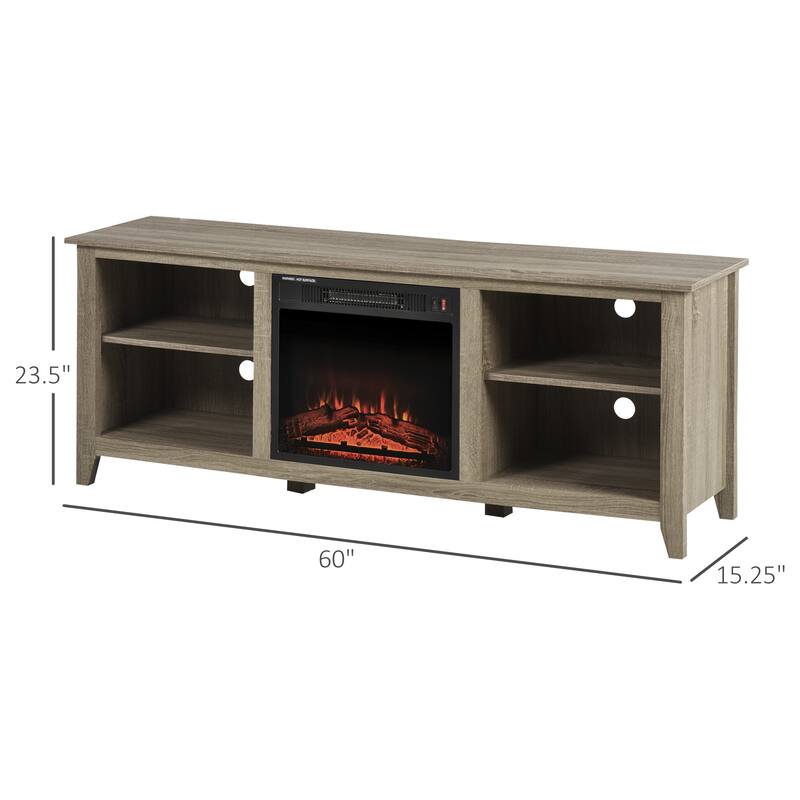 HOMCOM 2-IN-1 Design TV Stand and Electric Fireplace with 4 Cable Management, LED Flame, Fits for 65'' TV