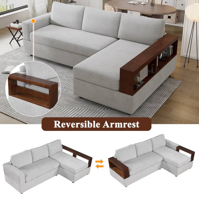 Roomfitters 87 Inch Reversible Sectional Sofa Couch with Storage Armrest, Chaise Lounge