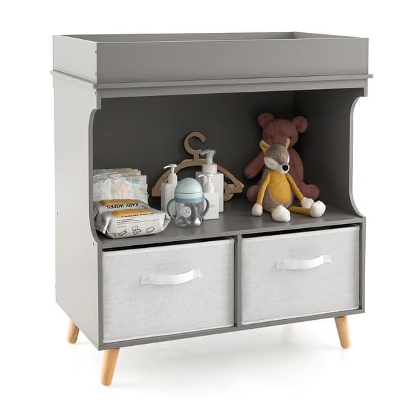 slide 2 of 11, Costway Baby Changing Table Dresser Infant Diaper Station Nursery with - See Details