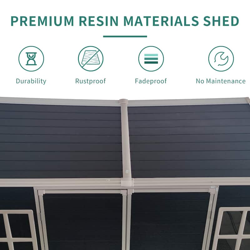 8x4ft Outdoor Resin Garden Shed with Floor and 2 Windows, Plastic Patio Outdoor Storage Shed with Lockable Door