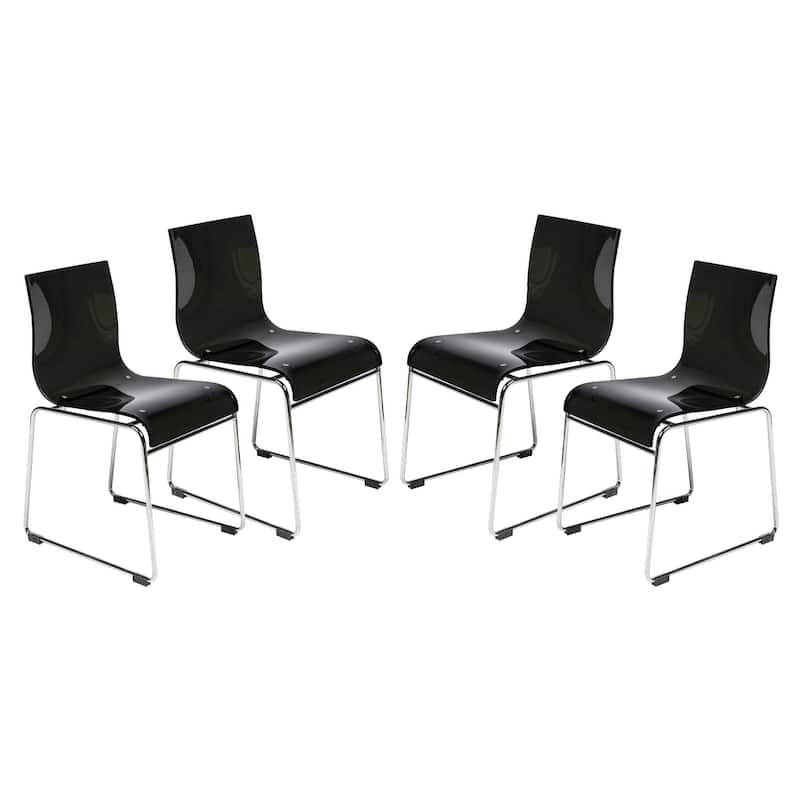 LeisureMod Lima Modern Acrylic Dining Chair with Chrome Base Set of 4