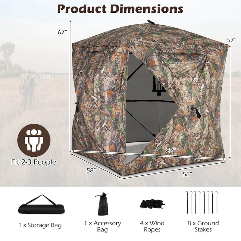 Costway 270° See Through Hunting Blind Tent, 2-3 Person Pop-Up Ground - See Details