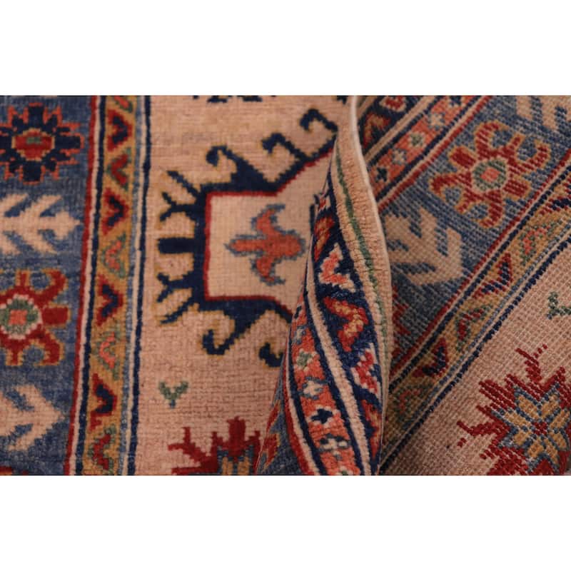 Tribal Kazak Miriam Peach/Light Blue Wool Runner - 2'10'' x 9'8''