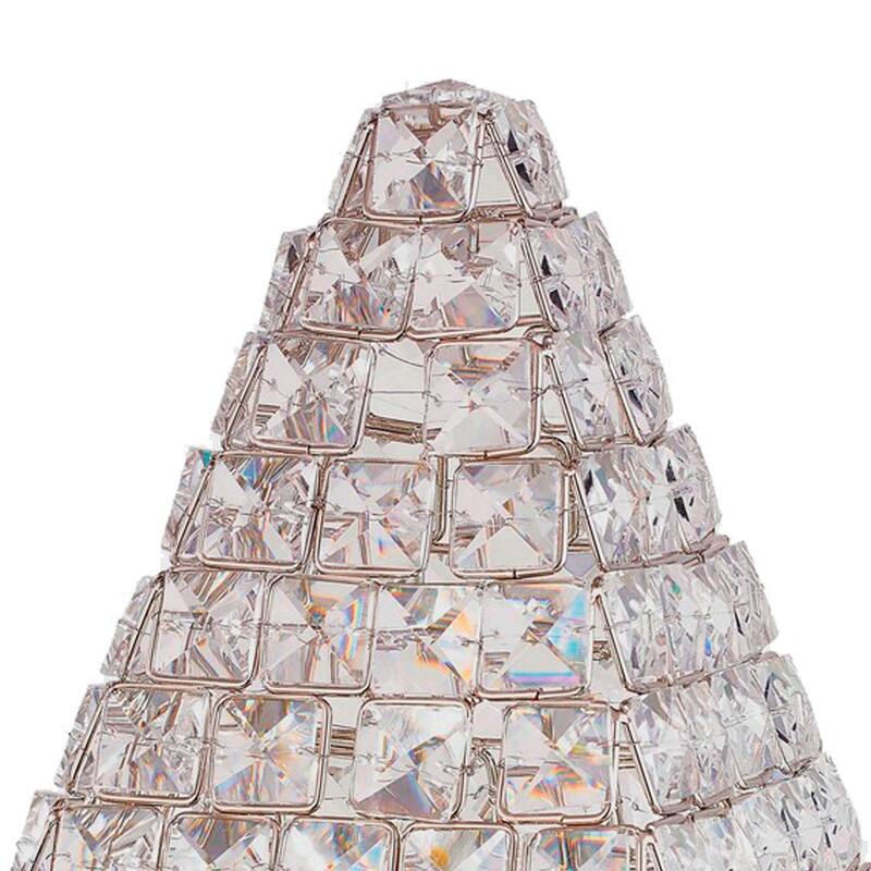 14 Inch Table Lamp, Crystal Pyramid Shaped Frame, Stone Studded, Silver