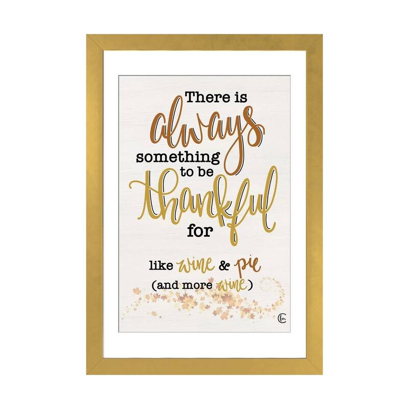iCanvas "Thankful For Wine And Pie" by Fearfully Made Creations - Gold - 24x16x1