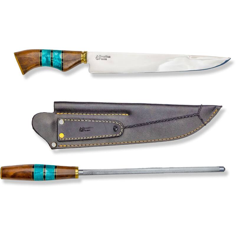 Brazilian Flame Chef Ribs 10-inch Stainless Steel Knife with Sharpener - N/A