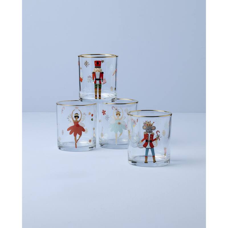 Lenox Nutcracker Ballet Double Old Fashioned Glasses, Set of 4 - 3" Round