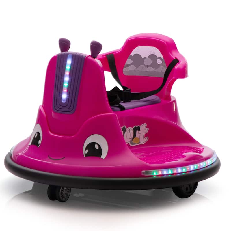 12V Snail-Shaped Kids Electric Bumper Car with Remote Control, Ride On Car with LED Lights,360 Degree Rotate, Toddler Race Toys - Rose Red