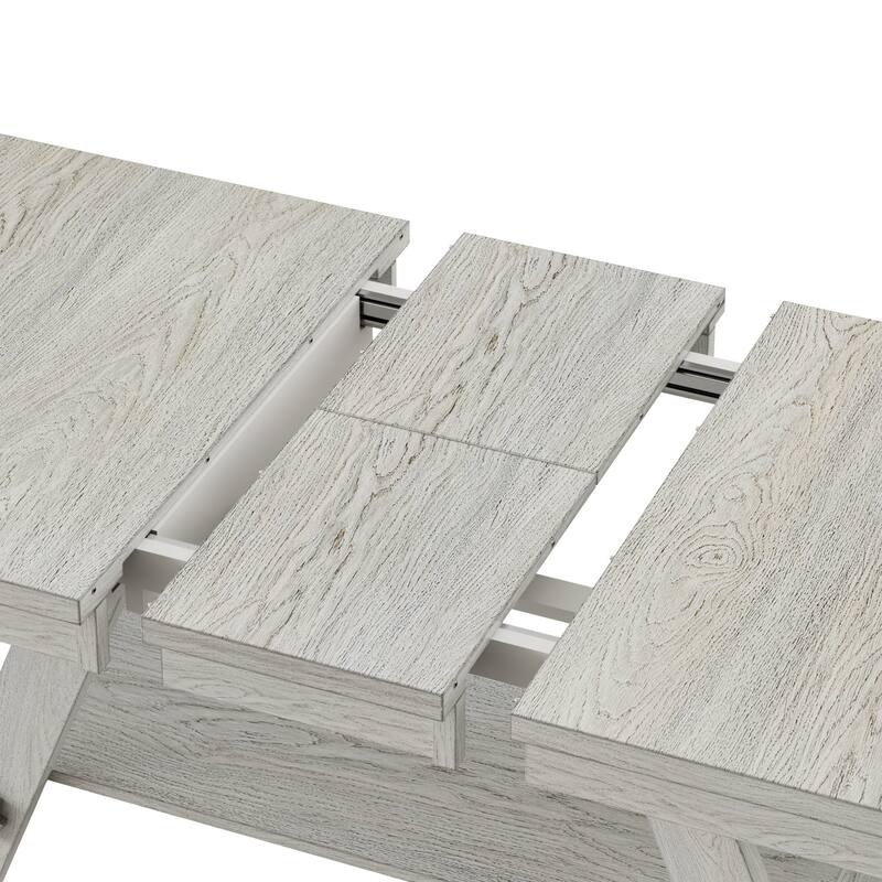 VECELO 6/8-Piece Dining Table Set with Bench, Solid Wood Rectangular Extendable Dining Table & 4 Solid Wood Dining Chairs