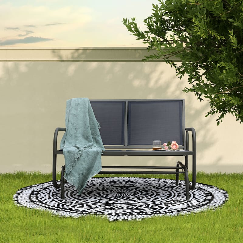 Outdoor Love-Seat Rocking Bench, Patio Glider, Textilene Fabric